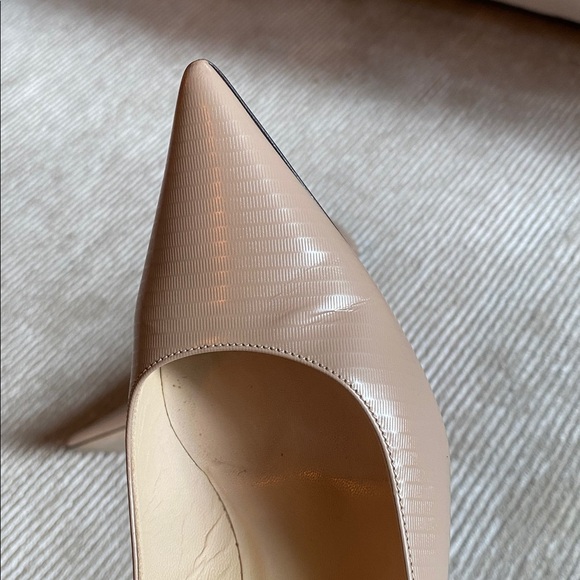 Jimmy Choo Love 85 Textured Leather Nude Tan Pumps Closed Toe Heels Size 7.5 - Picture 10 of 16